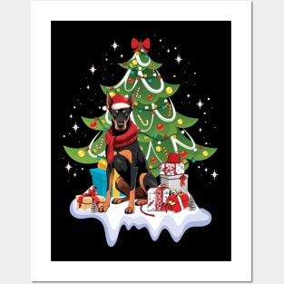 Merry Christmas Tree With Doberman Dog Posters and Art